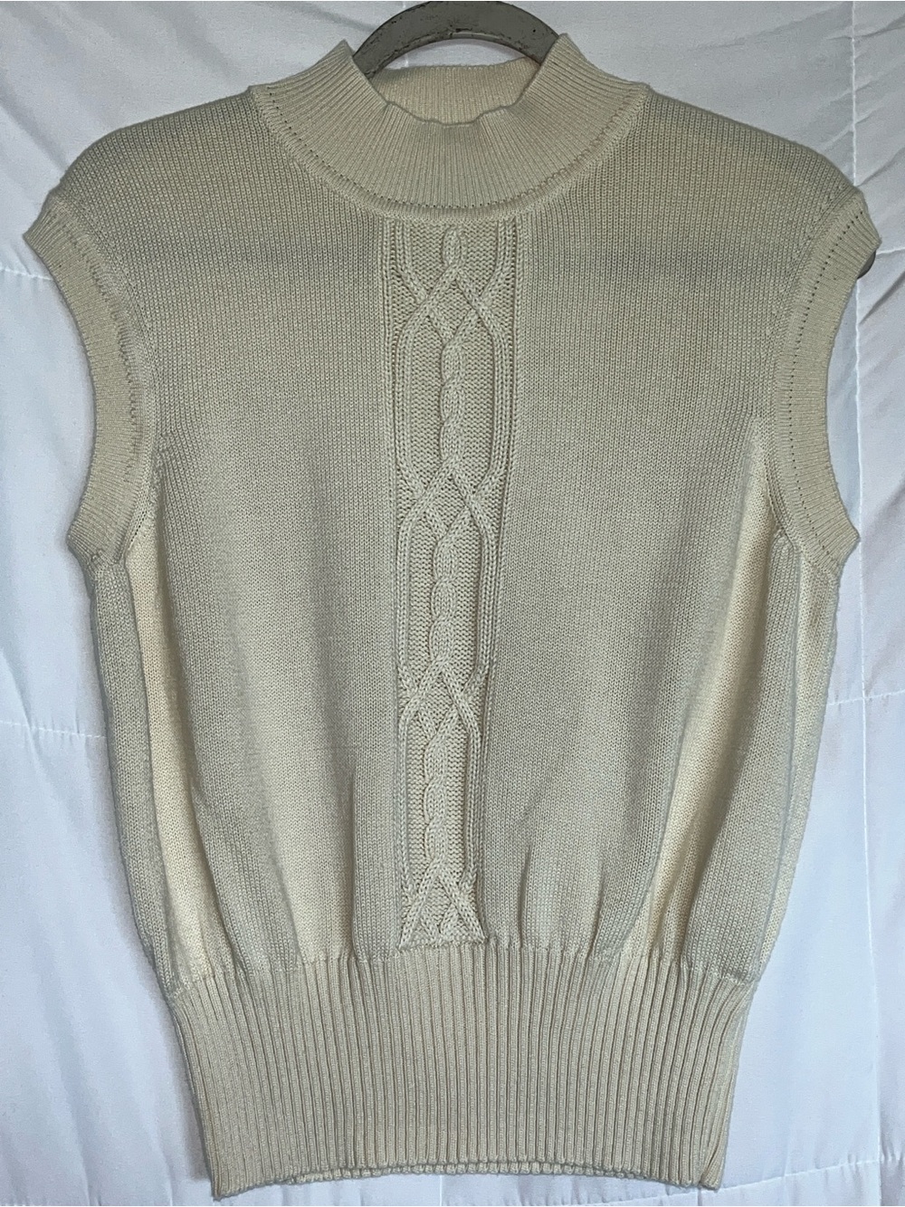 Josephine Cream Cable Knit Mock Neck Sweater Vest  XL